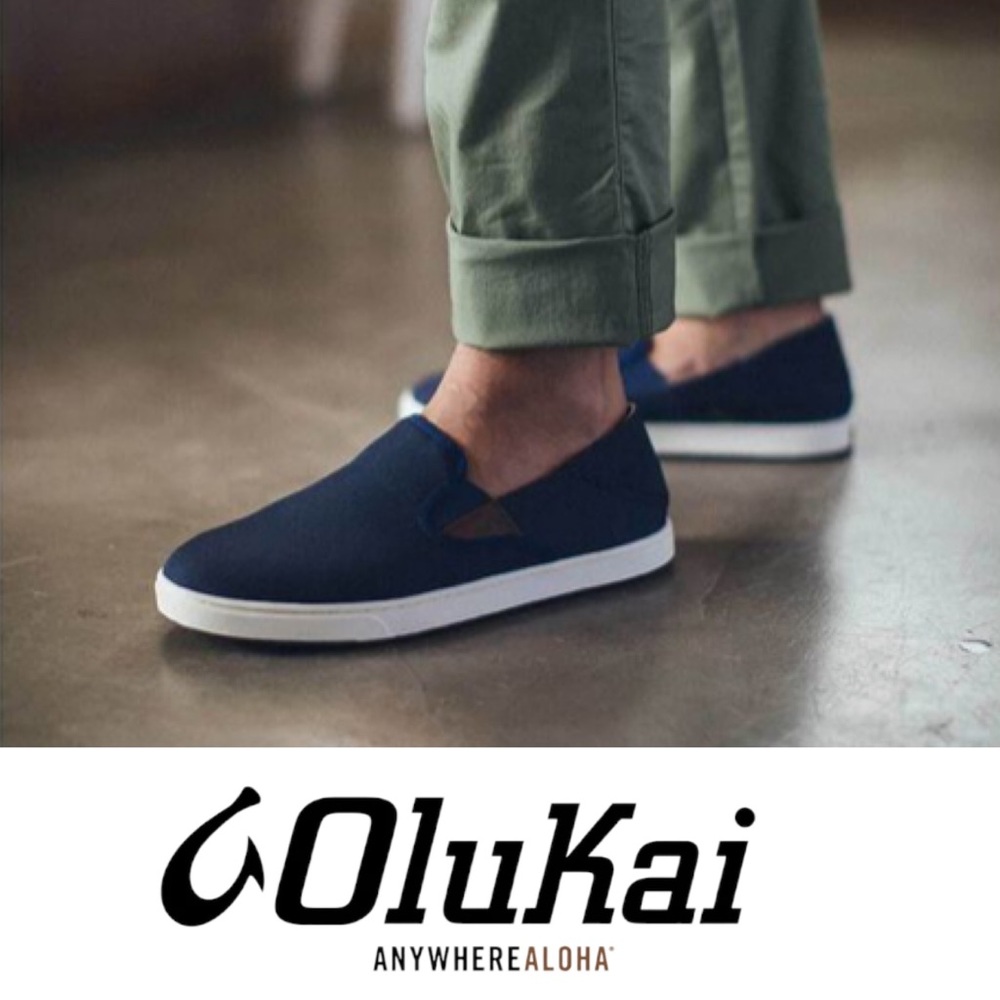 OluKai Kahu Slip-On Drop-In Heel Shoes Men's 12 Navu Blue Off White